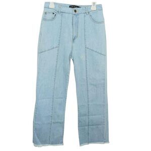 LUXE TO KILL Light Wash Wide Leg Jeans Size 6 Raw Hem Ankle Length Grunge